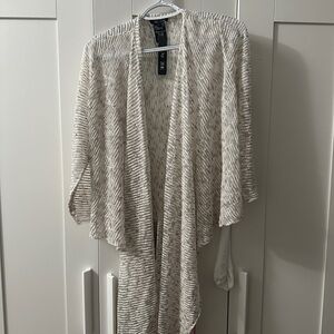 Nic+Zoe Cardigan Sweater Cover Up Light Gray Grey White Stripe Silver NEW NWT